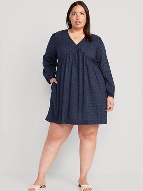 Navy Swiss Dot Mini Swing Dress XXL